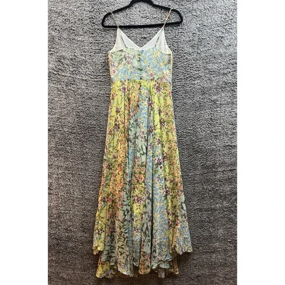 splicing dress maxi Lace Spliced Tie Front Floral Print Maxi Dress, Pink / XS